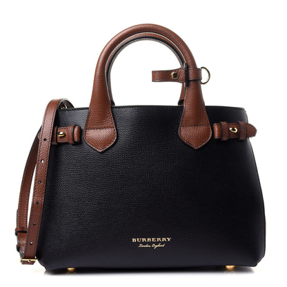 Burberry Derby Calfskin House Check Small Bi-Color Banner Tote Black Tan 1 of 12