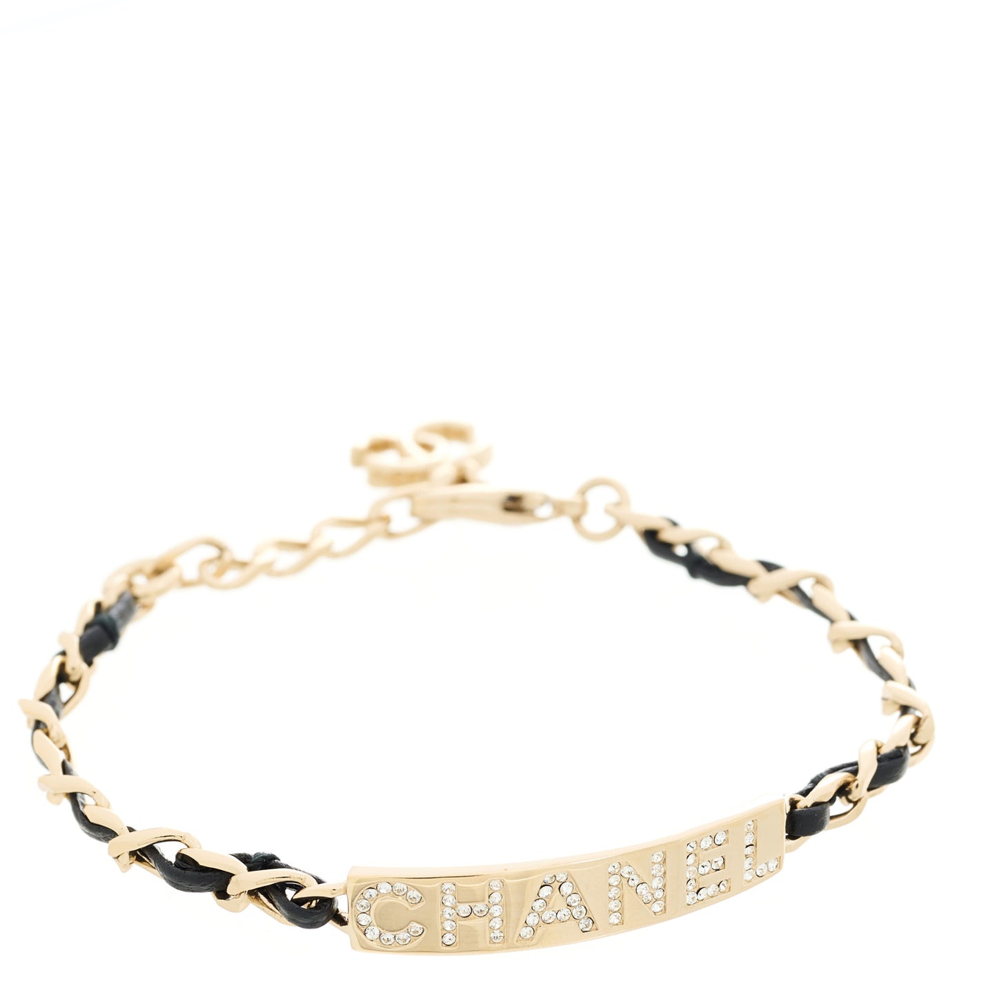 Metal Lambskin Crystal Sergeant Chanel Bracelet Gold