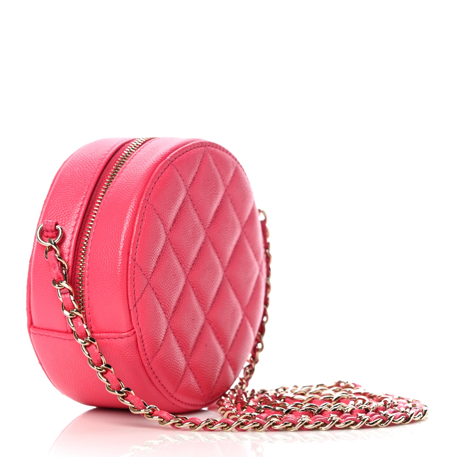 Chanel Caviar Quilted French New Wave Round Clutch With Chain Pink 2 of 9