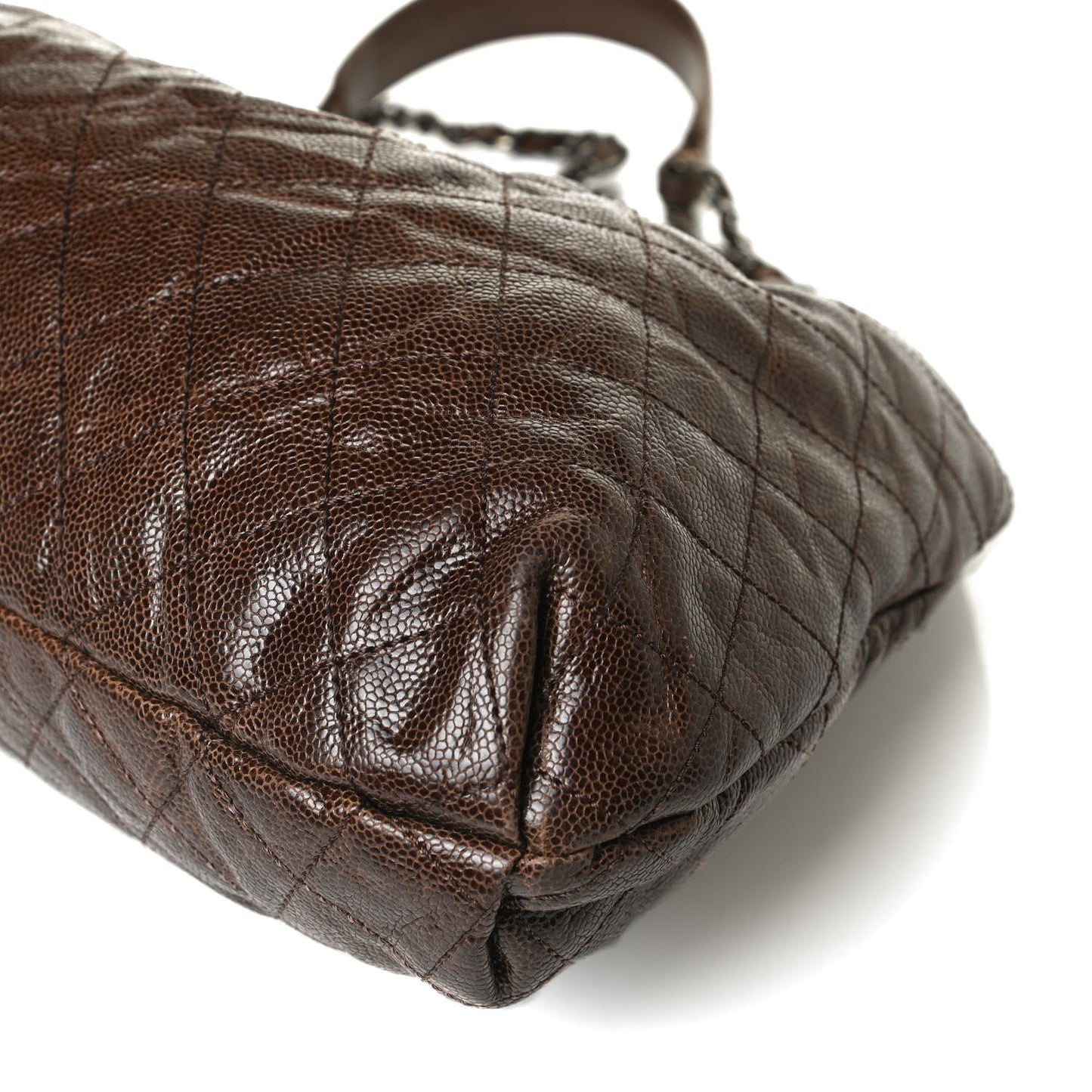 Distressed Glazed Caviar Quilted Medium Elastic Tote Brown
