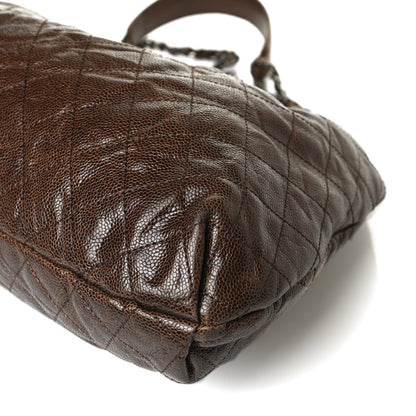 Chanel Distressed Glazed Caviar Quilted Medium Elastic Tote Brown 9 of 14