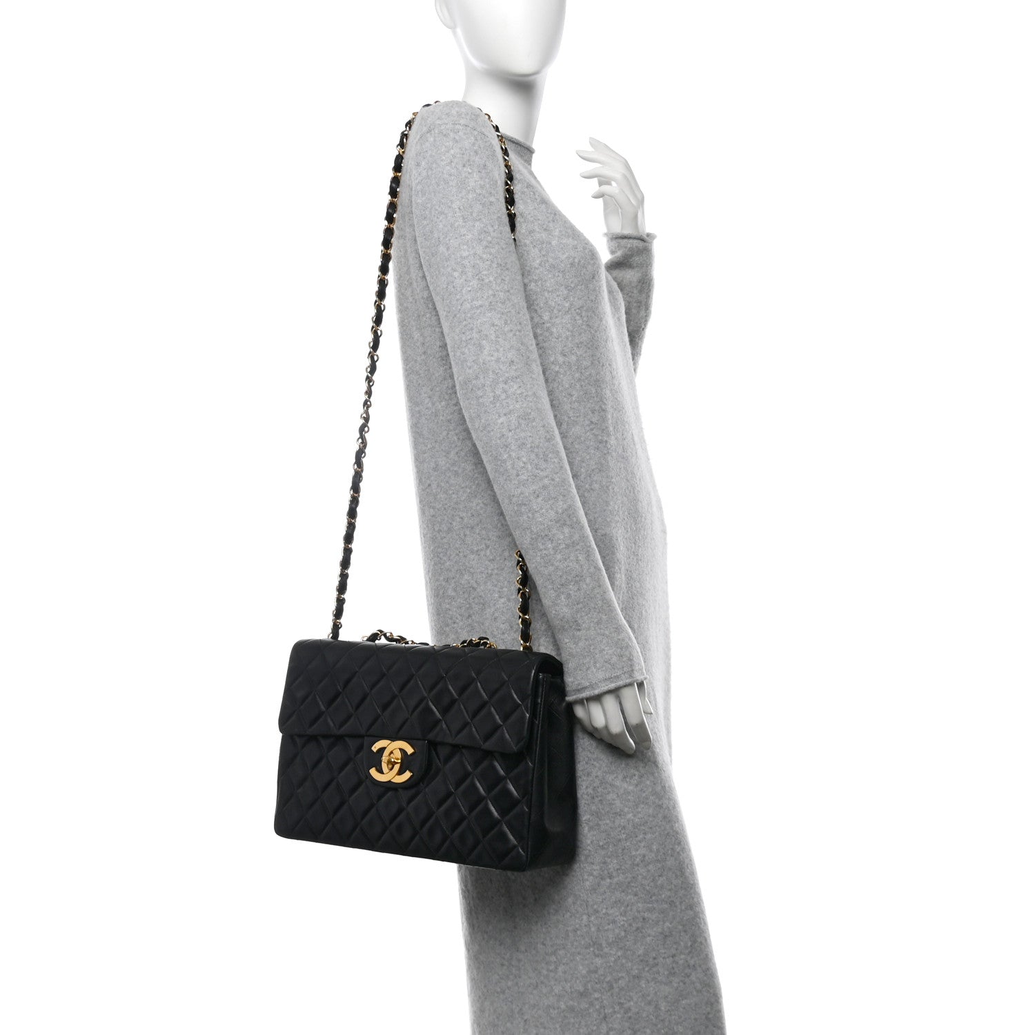 Chanel Lambskin Quilted XL Jumbo Single Flap Black 1682378