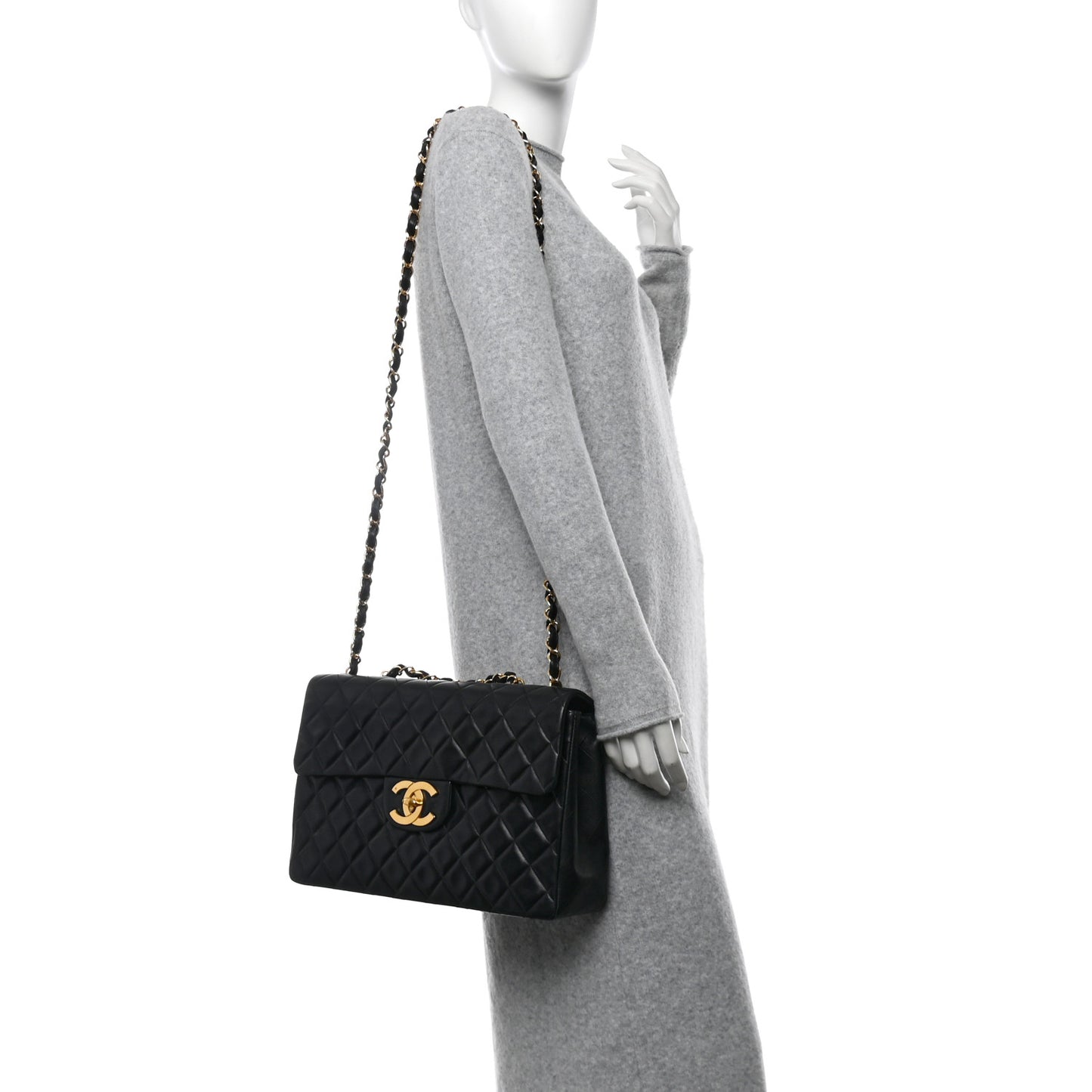 Lambskin Quilted XL Jumbo Single Flap Black