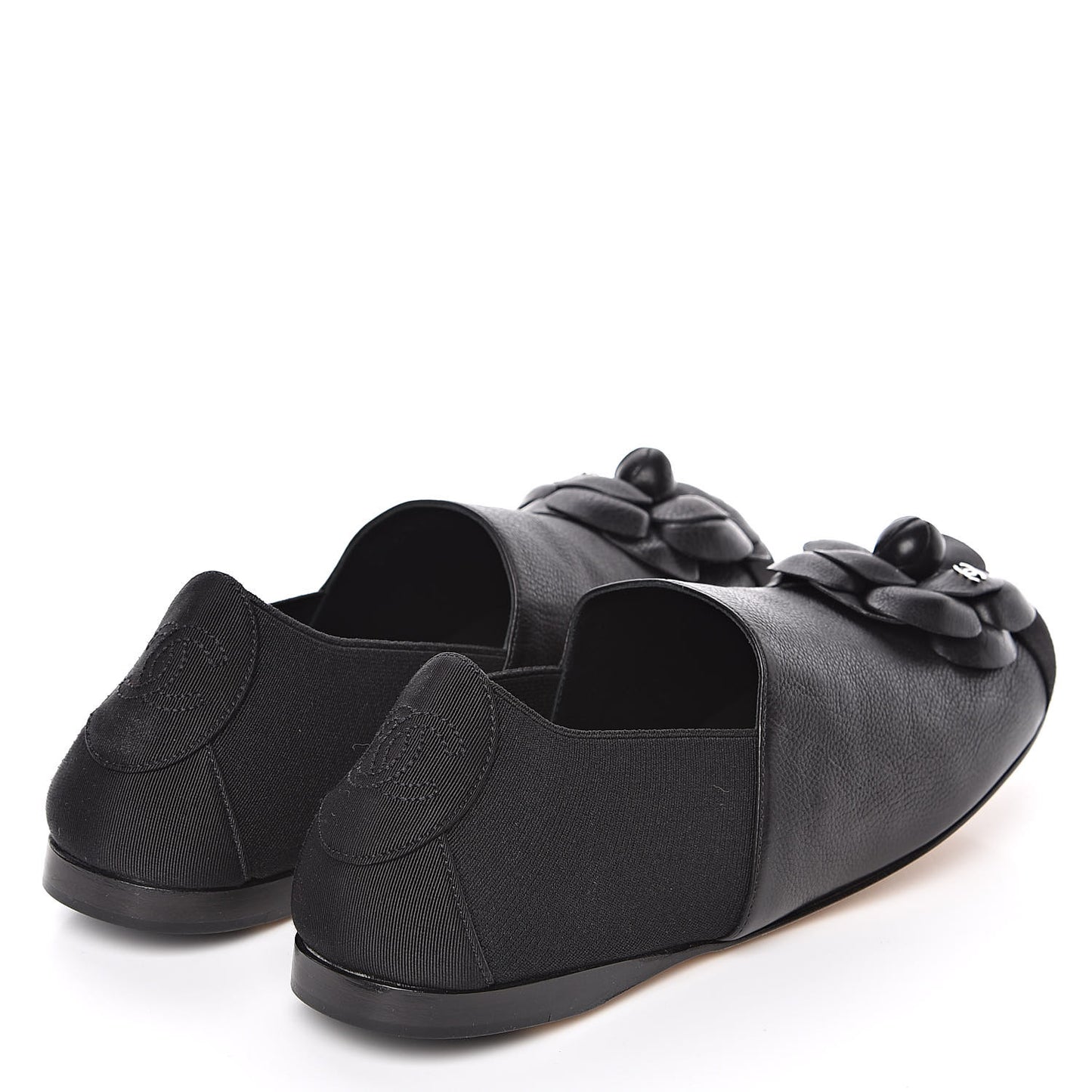 Calfskin Fabric Camellia Moccasin Flats 39 Black