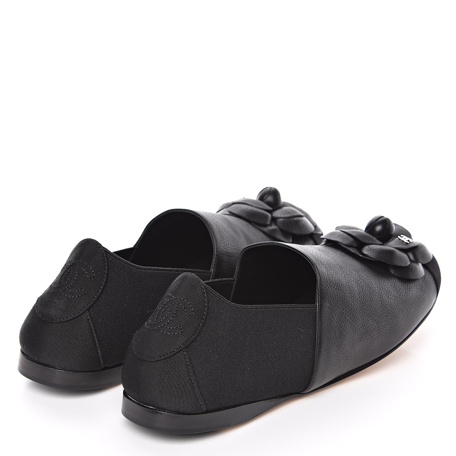 Chanel Calfskin Fabric Camellia Moccasin Flats 39 Black 4 of 9