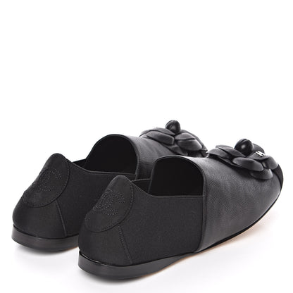 Chanel Calfskin Fabric Camellia Moccasin Flats 39 Black 4 of 9
