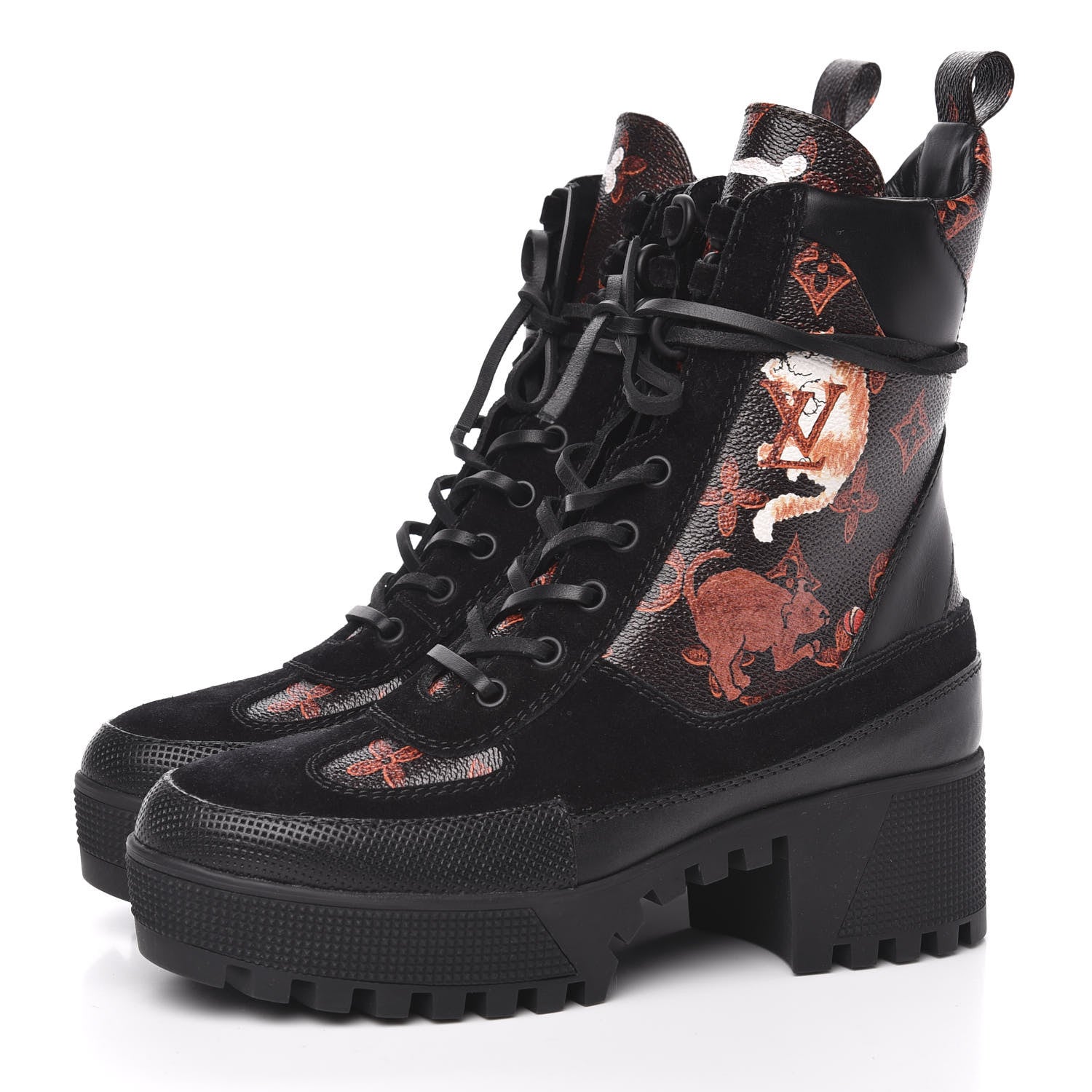 Louis Vuitton Suede Calfskin Catogram Laureate Platform Desert Boots 37 Black Marron 3 of 7
