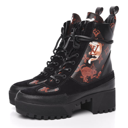 Louis Vuitton Suede Calfskin Catogram Laureate Platform Desert Boots 37 Black Marron 3 of 7