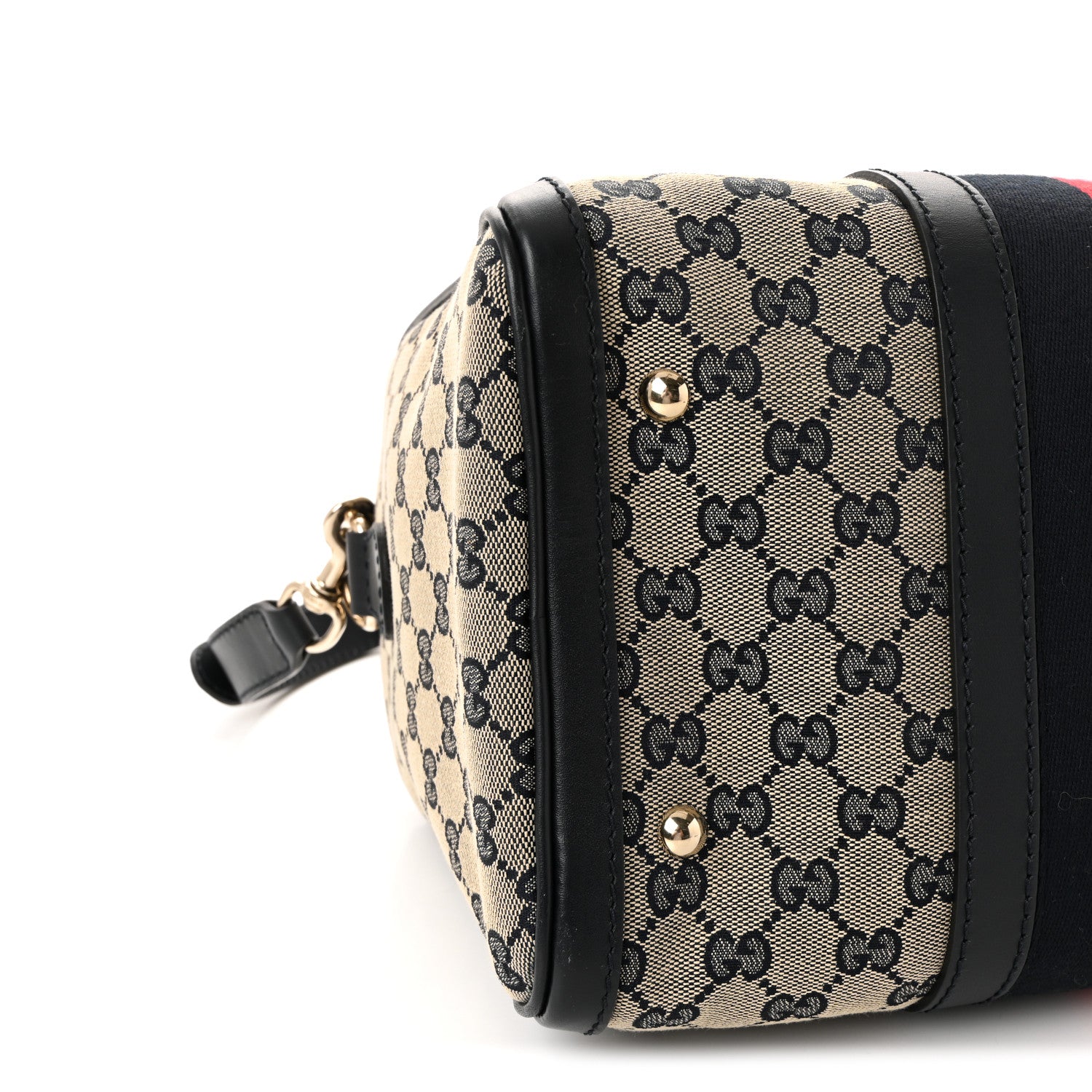 Gucci Monogram Selleria Calfskin Vintage Web Medium Boston Beige Blue 9 of 10