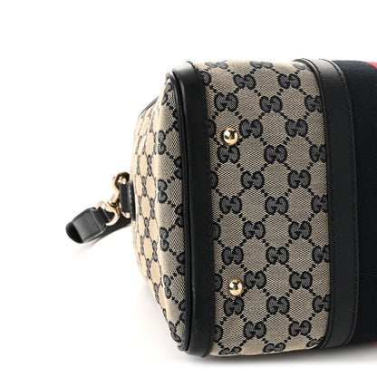 Gucci Monogram Selleria Calfskin Vintage Web Medium Boston Beige Blue 9 of 10