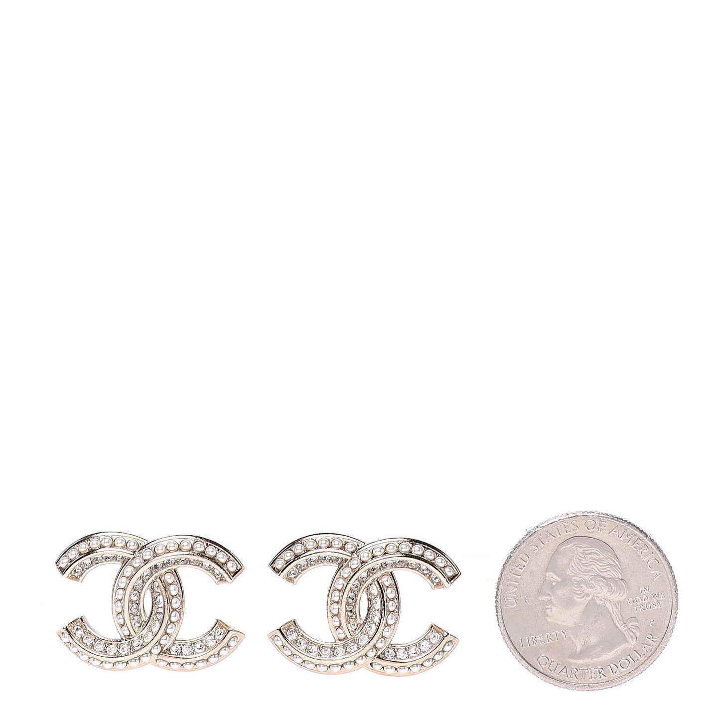 Crystal Pearl CC Earrings Gold