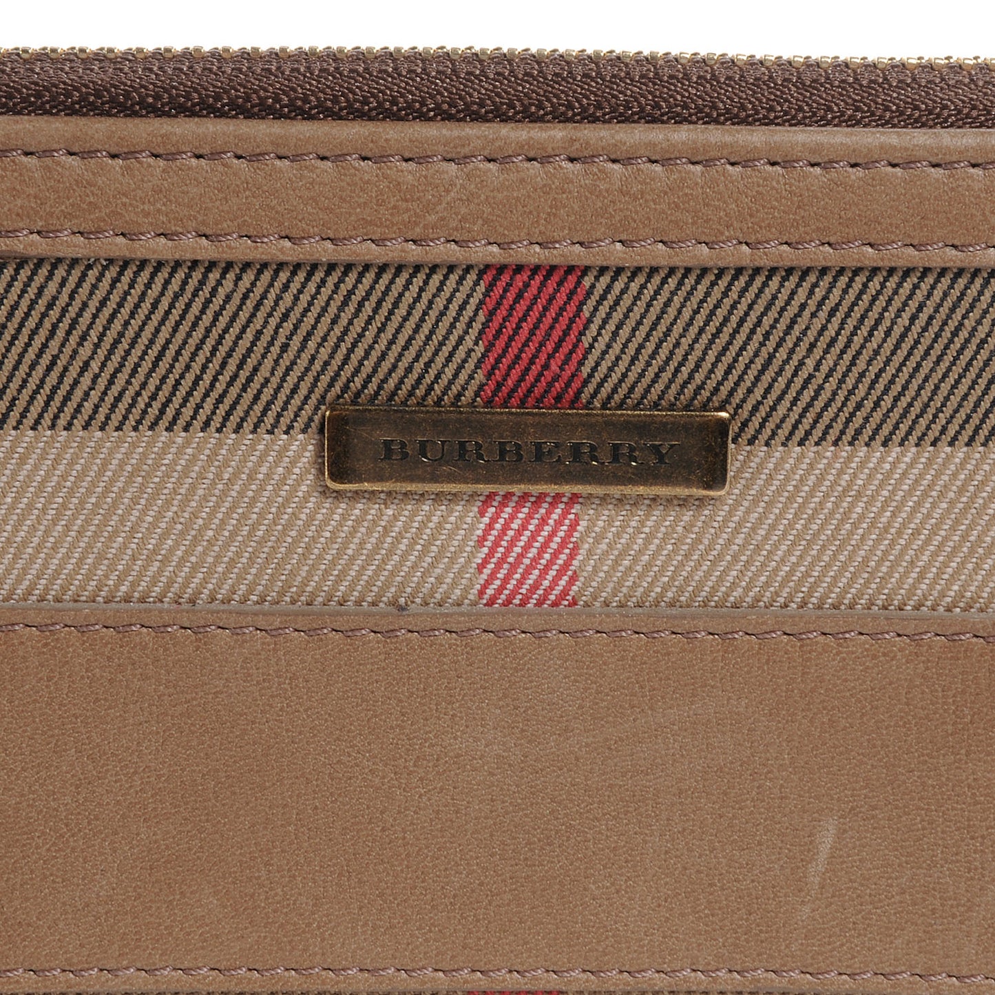 Leather Canvas House Check Zip Around Wallet