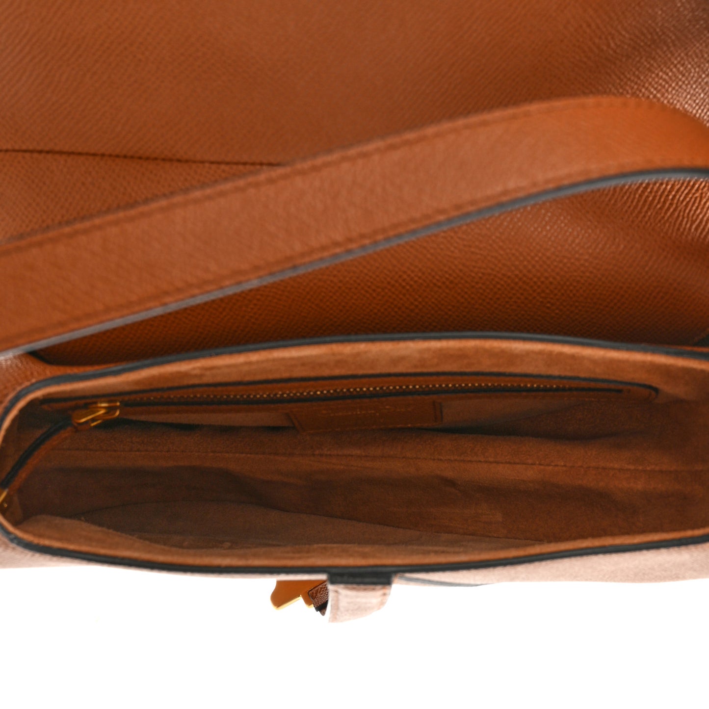 Grained Calfskin Saddle Bag With Strap Camello