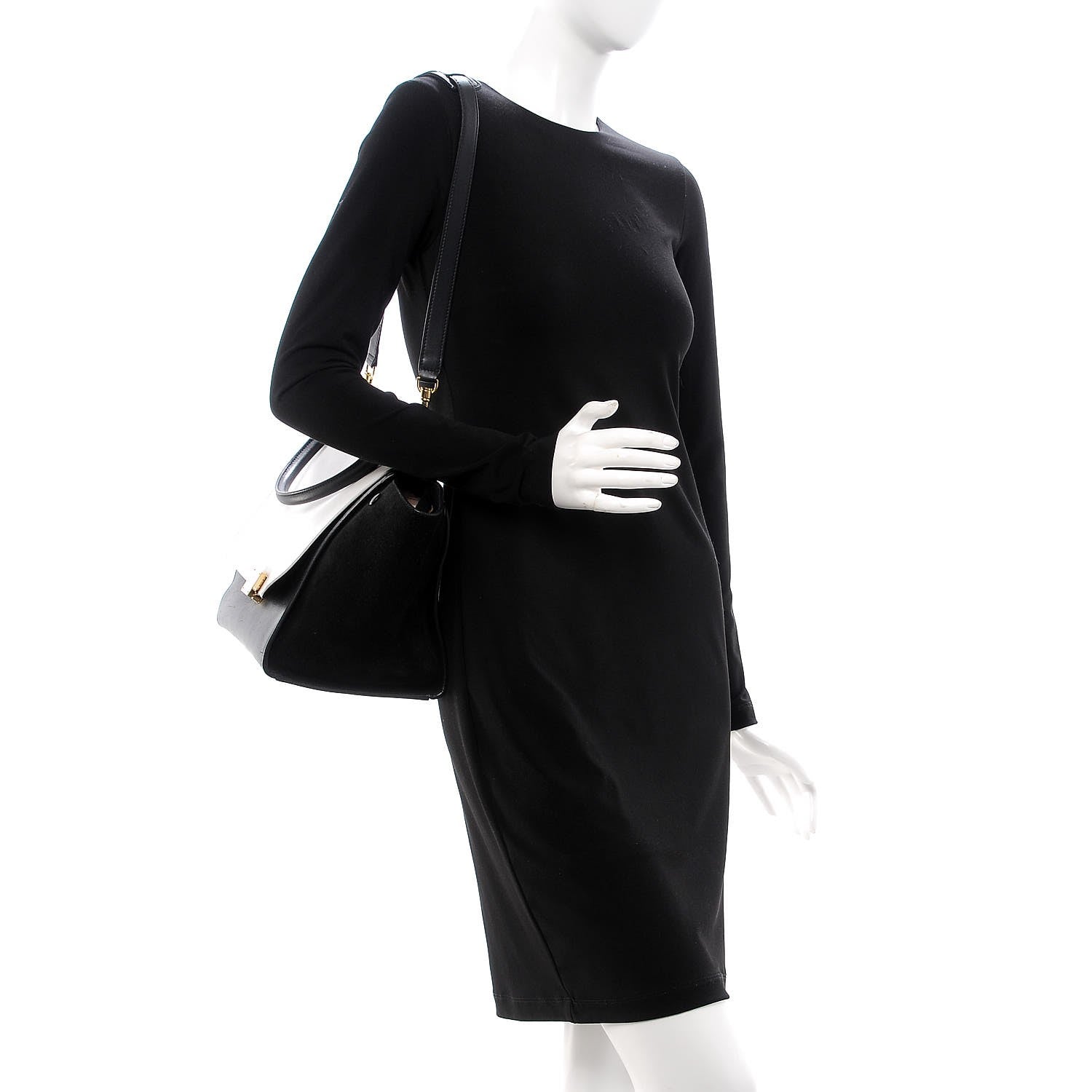 Celine Smooth Calfskin Suede Medium Bicolor Trapeze Black 2 of 12