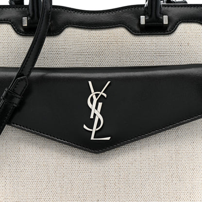 Saint Laurent Canvas Calfskin Small Uptown Tote Black 8 of 11