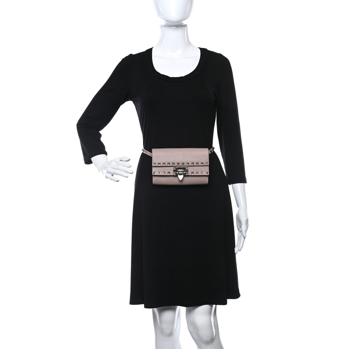 Grainy Calfskin Rockstud Double Flap Belt Bag Poudre