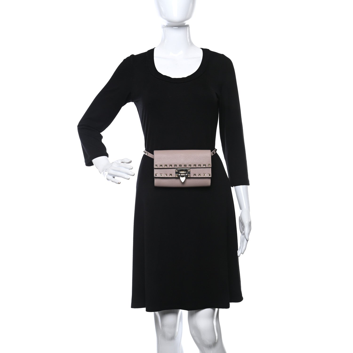 Valentino Garavani Grainy Calfskin Rockstud Double Flap Belt Bag Poudre 2 of 9