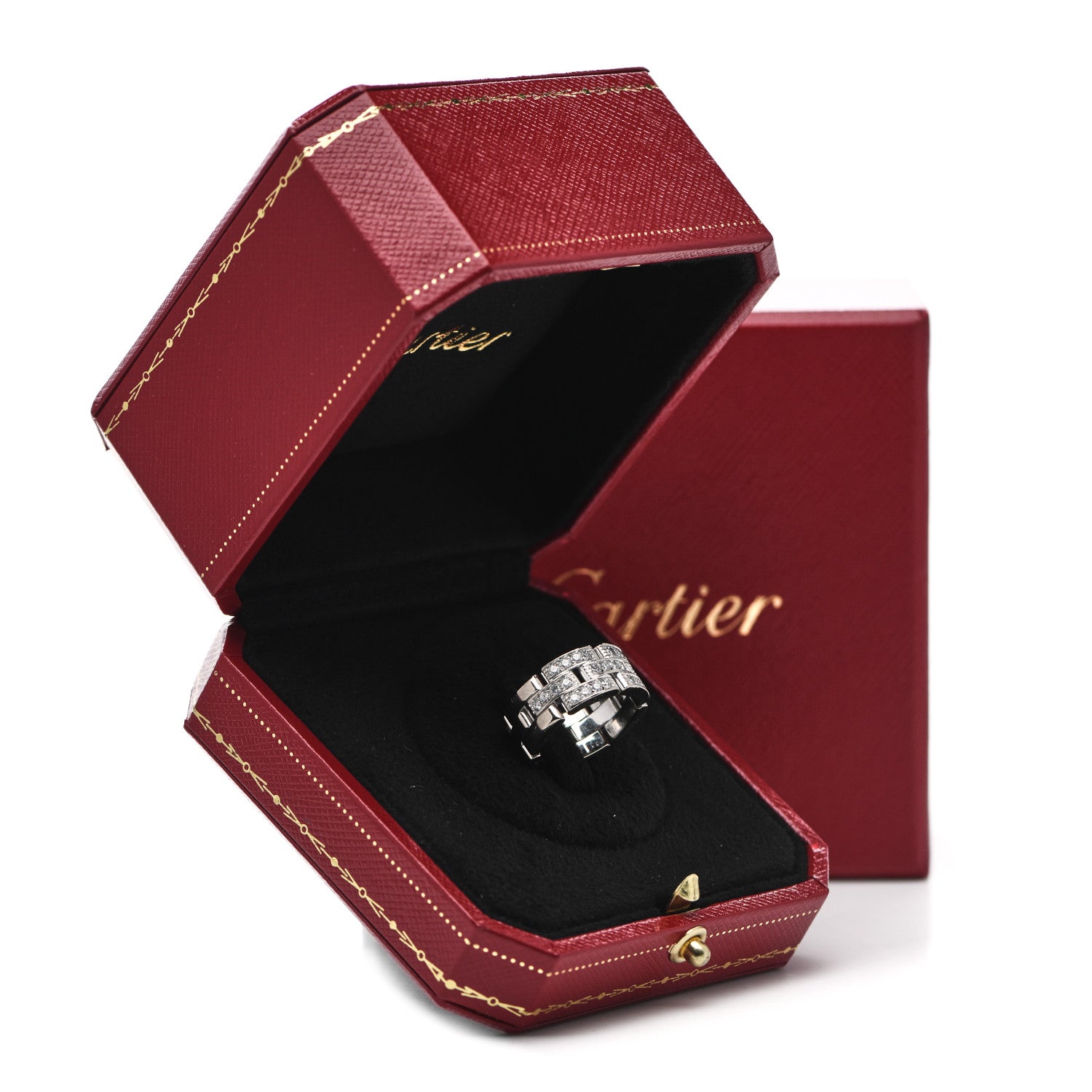 Cartier 18K White Gold Diamond Maillon Panthere 3 Half Rows Paved Ring 47 4 5 of 5
