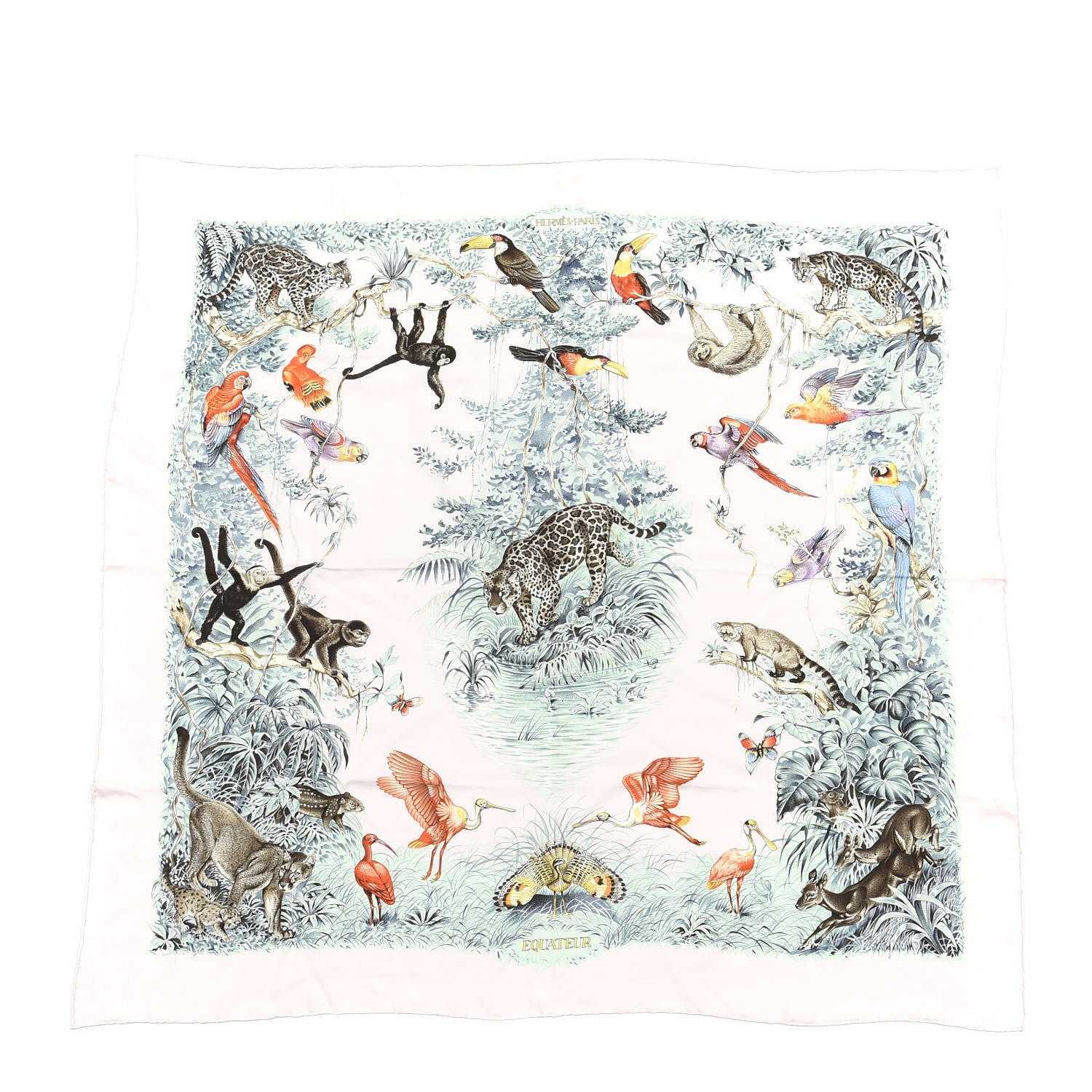 Hermes Silk Wash Equateur 90 Scarf Rose Pale Aqua Taupe 1 of 6