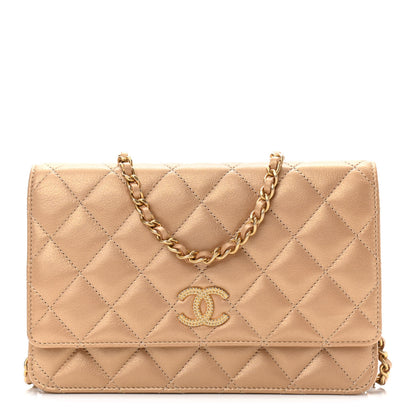 Chanel Metallic Calfskin Quilted Wallet On Chain WOC Gold 1 of 11