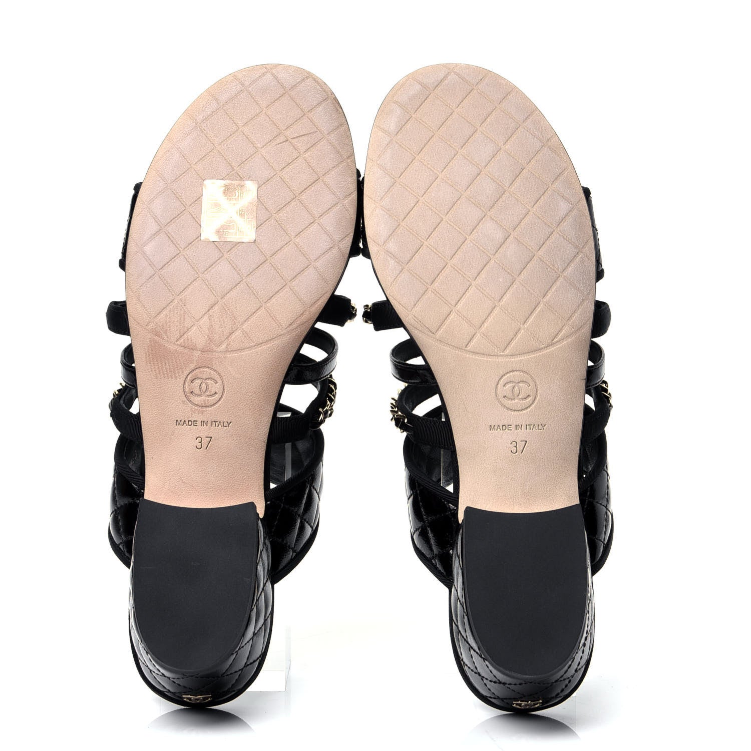 Chanel Distressed Patent Quilted Chain Mule Sandals 37 Black 7 of 11