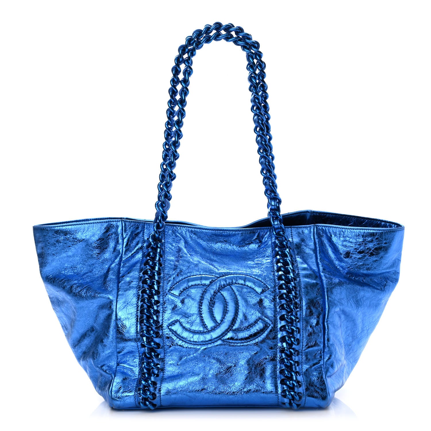 Chanel Metallic Cracked Calfskin Modern Chain Tote Blue 1 of 13
