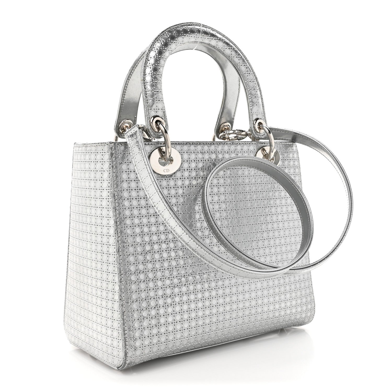 Christian Dior Metallic Patent Micro-Cannage Medium Lady Dior Silver 3 of 18