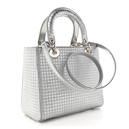 Christian Dior Metallic Patent Micro-Cannage Medium Lady Dior Silver 3 of 18
