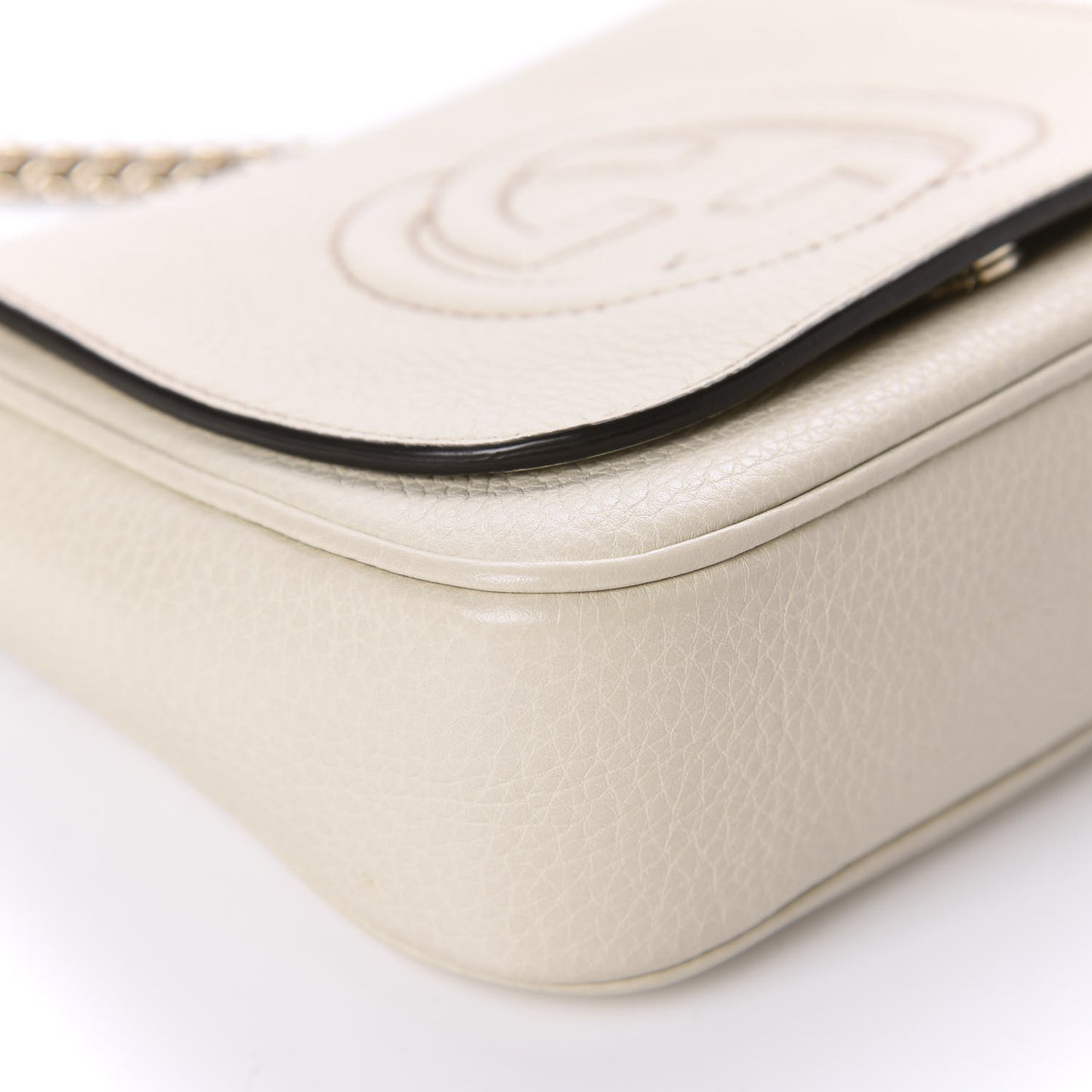 Pebbled Calfskin Small Soho Flap Crossbody Off White