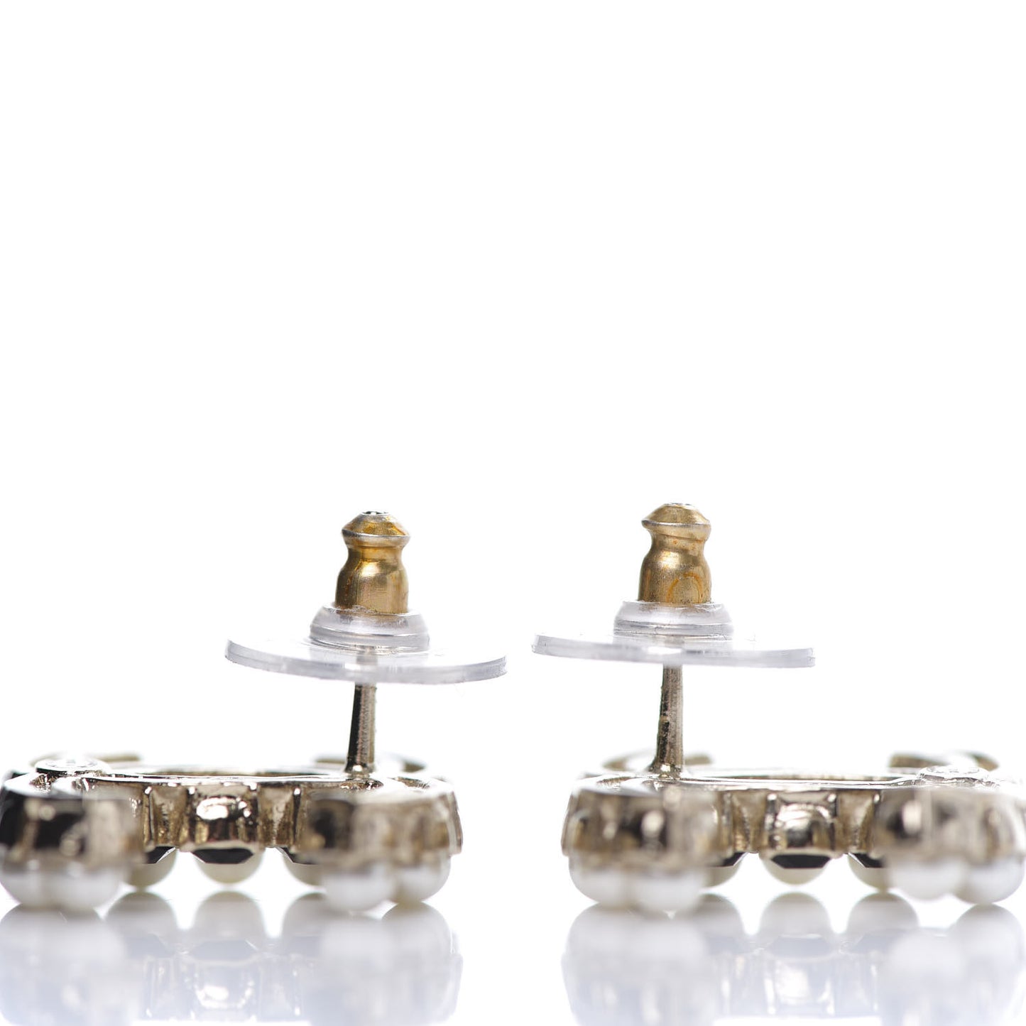 Resin Pearl CC Dazzling Domino Earrings Gold Black