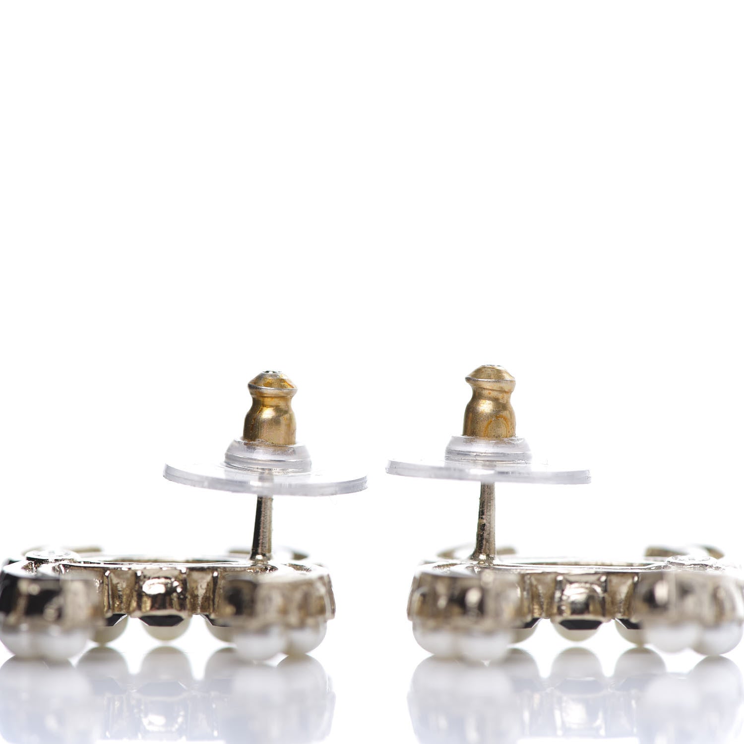 Chanel Resin Pearl CC Dazzling Domino Earrings Gold Black 3 of 4