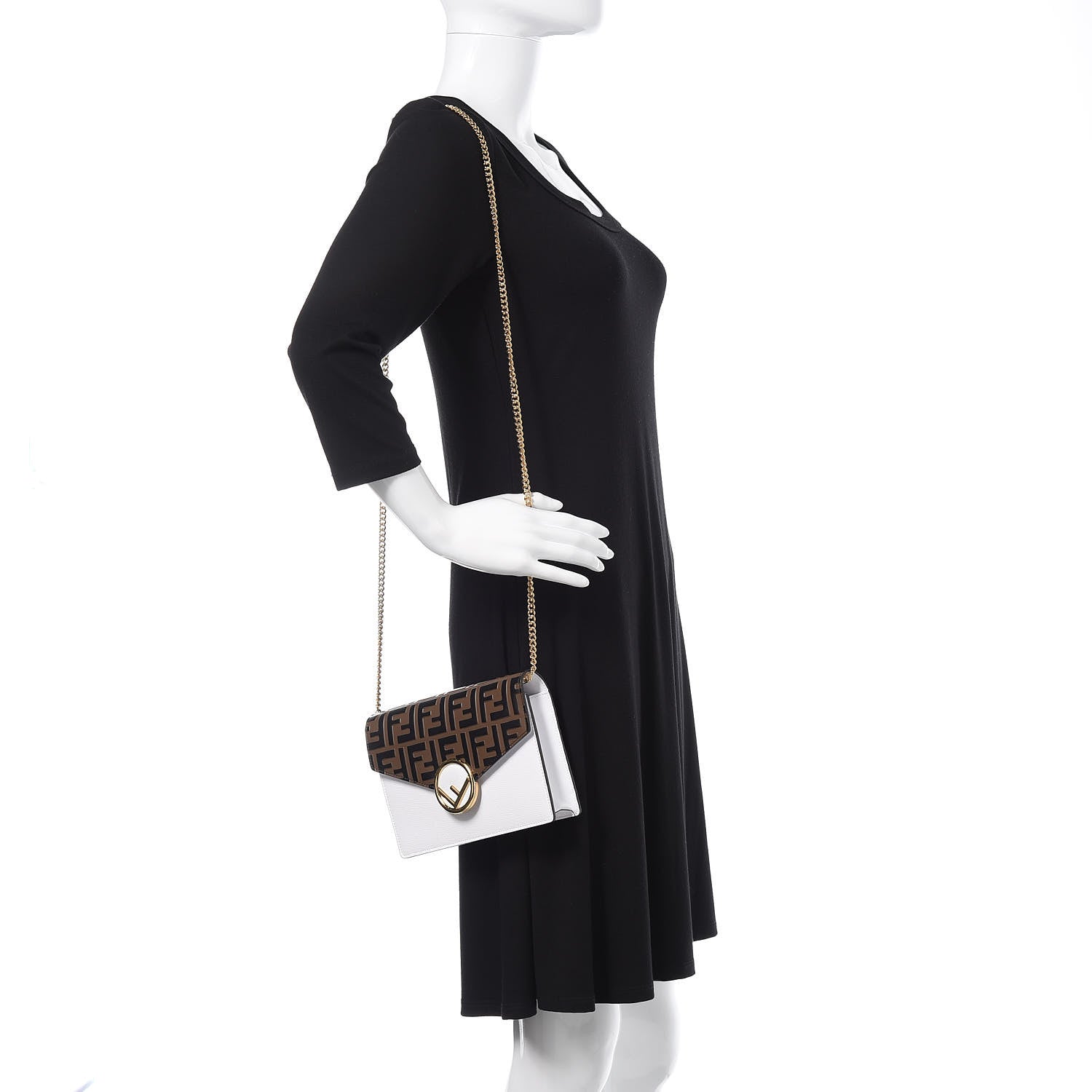 Fendi Vitello Cruise F is Fendi FF 1974 Embossed Medium Envelope Wallet On Chain Optical White Maya Black 2 of 9
