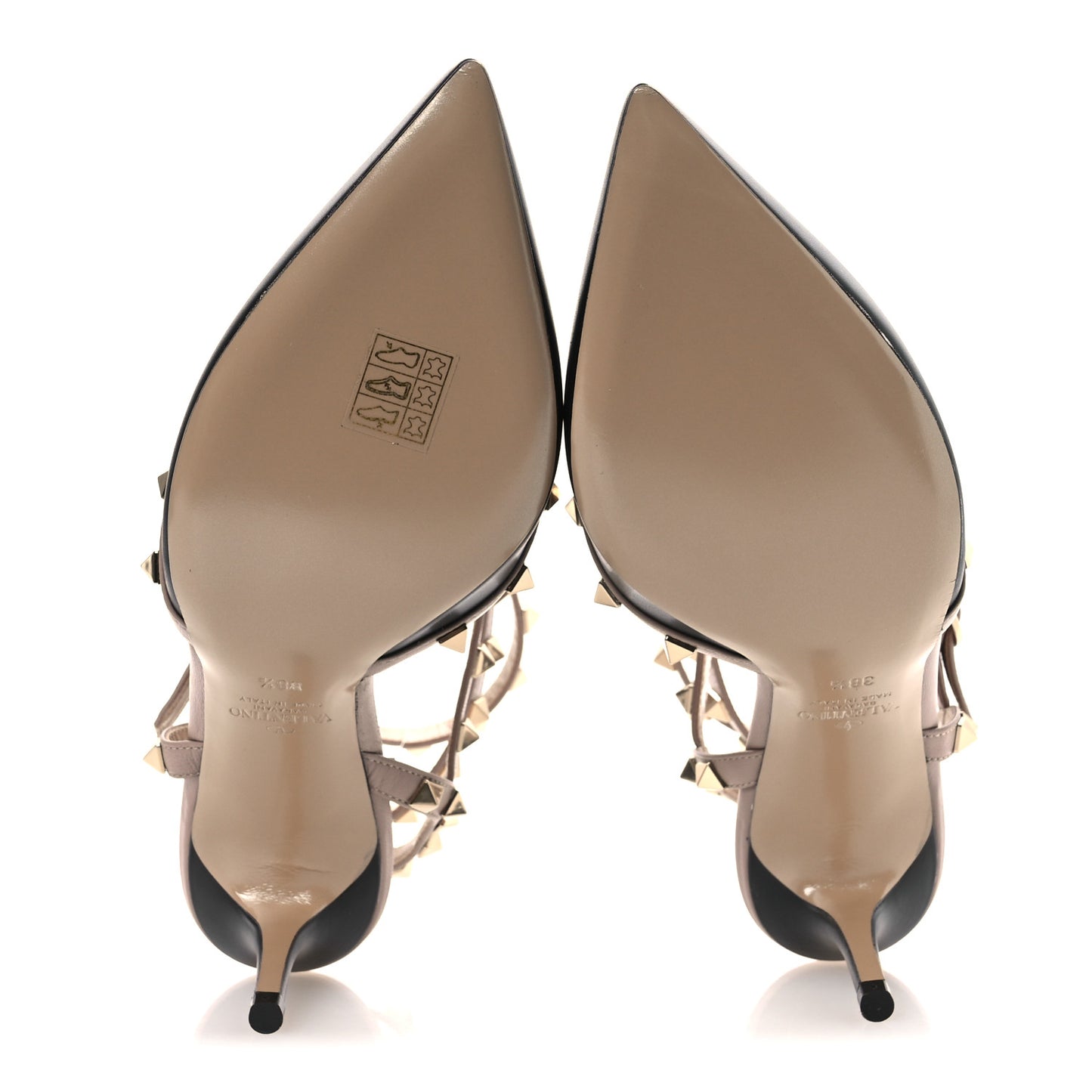 Calfskin Nappa Rockstud Ankle Strap 65mm Pumps 38.5 Black Poudre