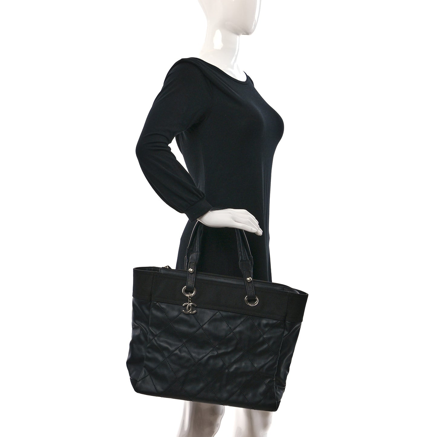 Coated Canvas Quilted Large Paris Biarritz Tote Black