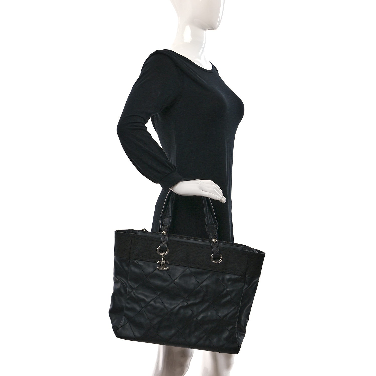 Chanel Coated Canvas Quilted Large Paris Biarritz Tote Black 2 of 10