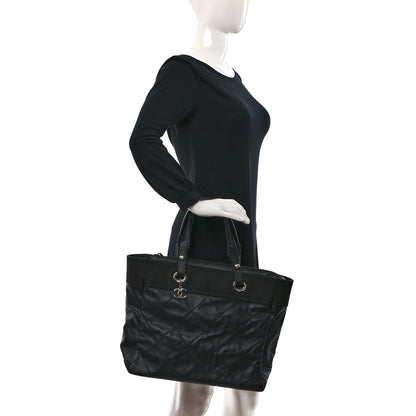 Chanel Coated Canvas Quilted Large Paris Biarritz Tote Black 2 of 10