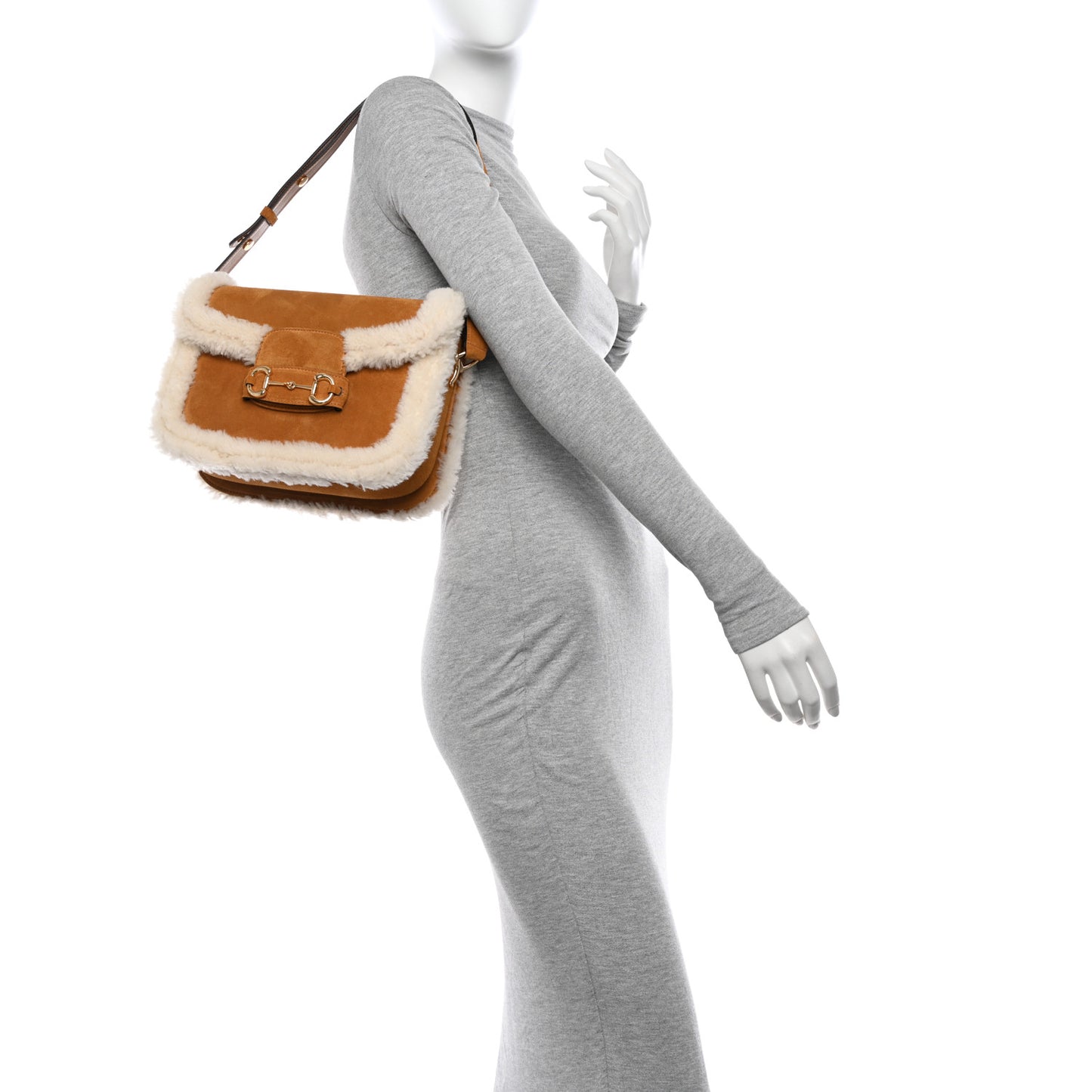 Suede Shearling Horsebit 1955 Shoulder Bag Brown