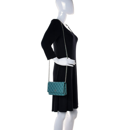 Chanel Calfskin Diamond Stitch Wallet On Chain WOC Turquoise 2 of 13