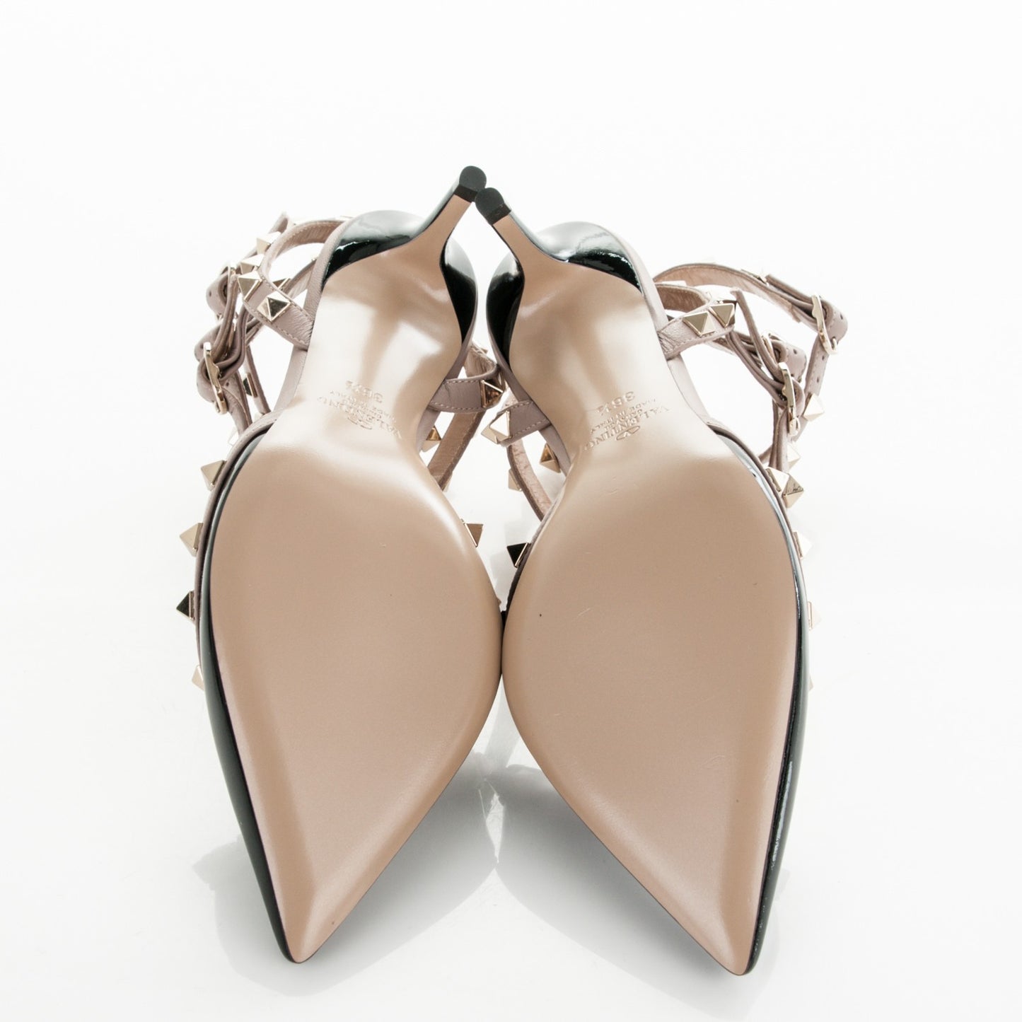 Patent Nappa Rockstud Ankle Strap 65mm Pumps 36.5 Black Poudre