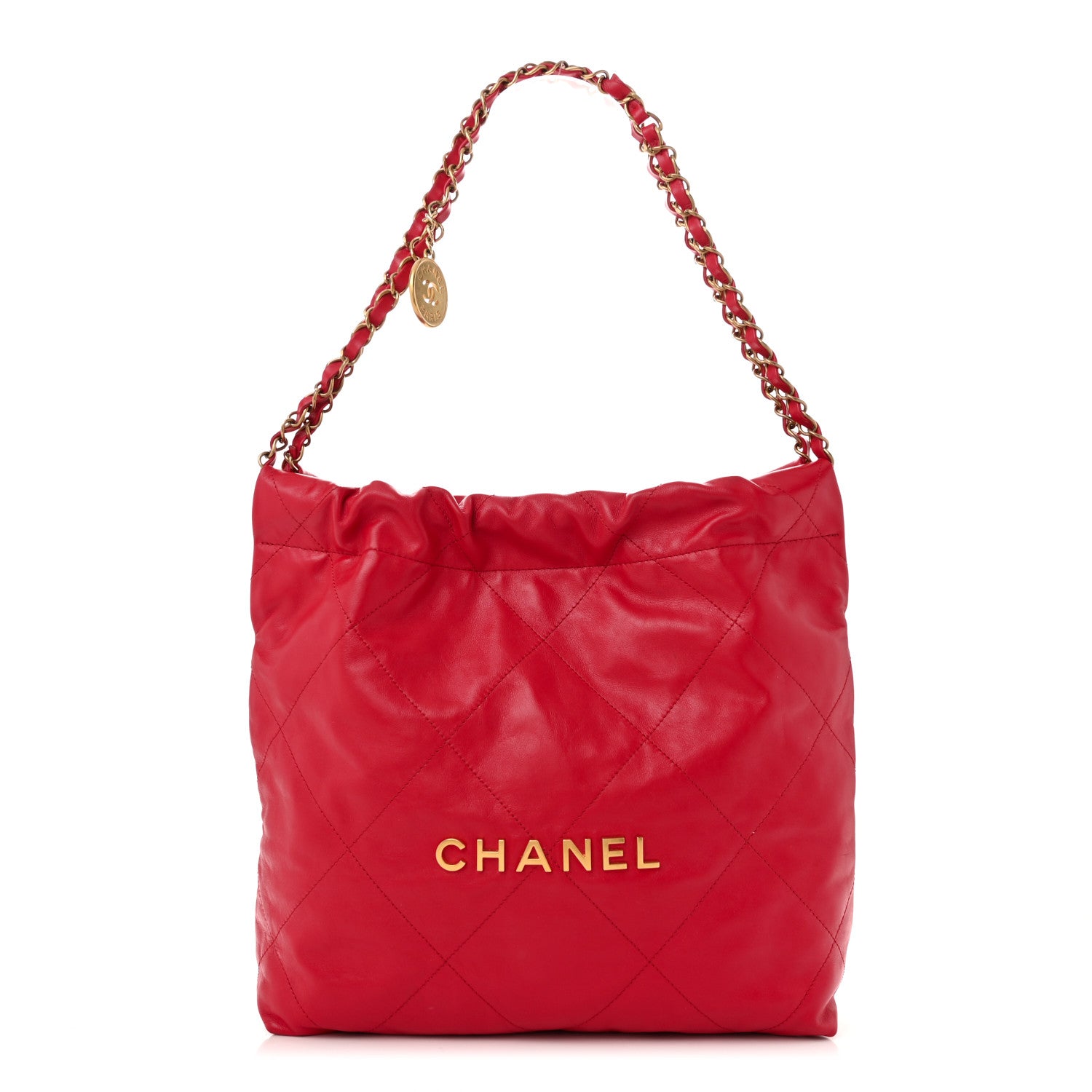 Chanel Shiny Calfskin Quilted Small Chanel 22 Red 1 of 12
