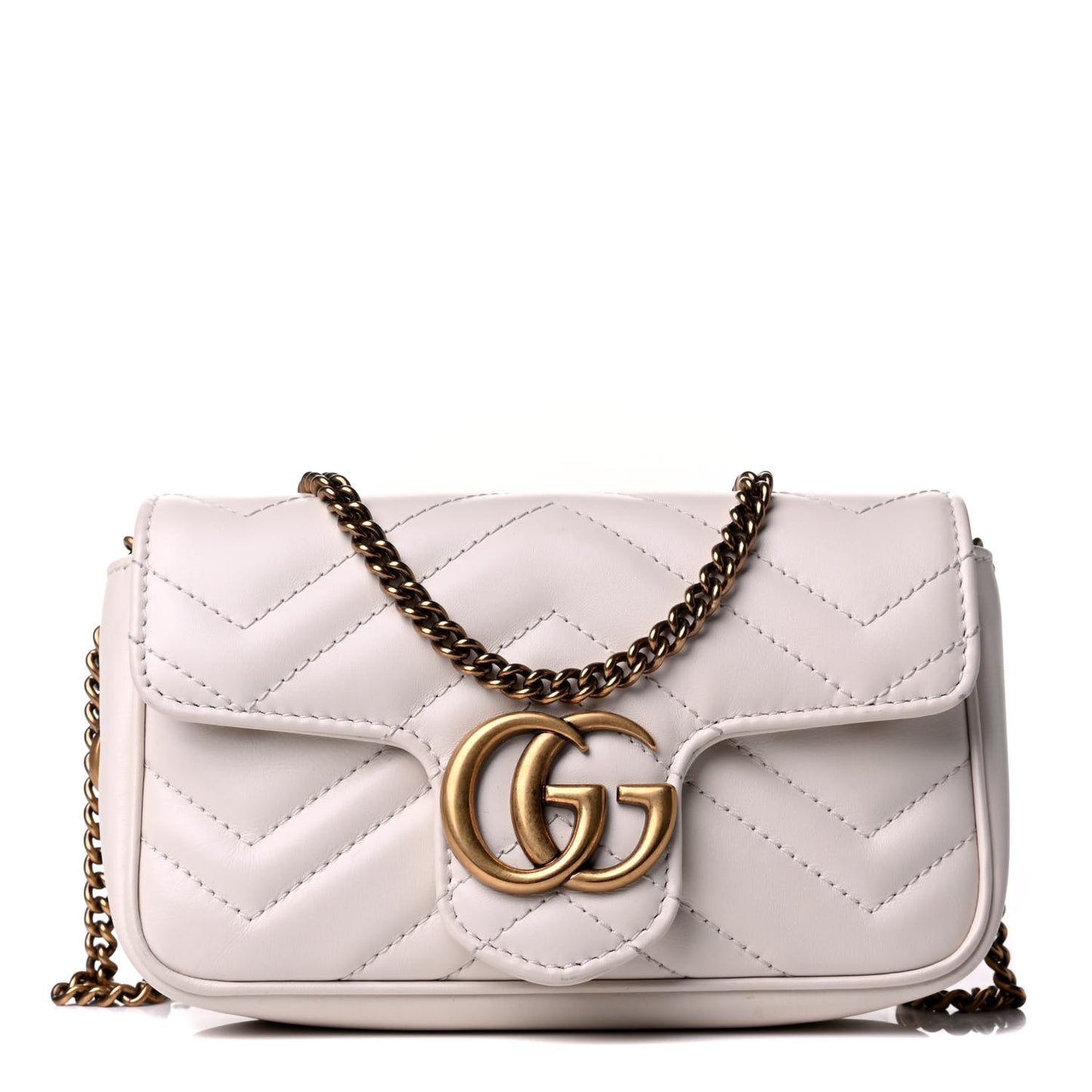 Calfskin Matelasse Super Mini GG Marmont Shoulder Bag White