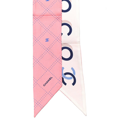 Chanel Silk CC Slim Bandeau Scarf Ecru Navy 2 of 3