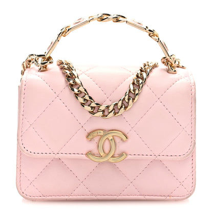 Chanel Lambskin Quilted Pick Me Up Clutch With Chain Pink 1 of 10