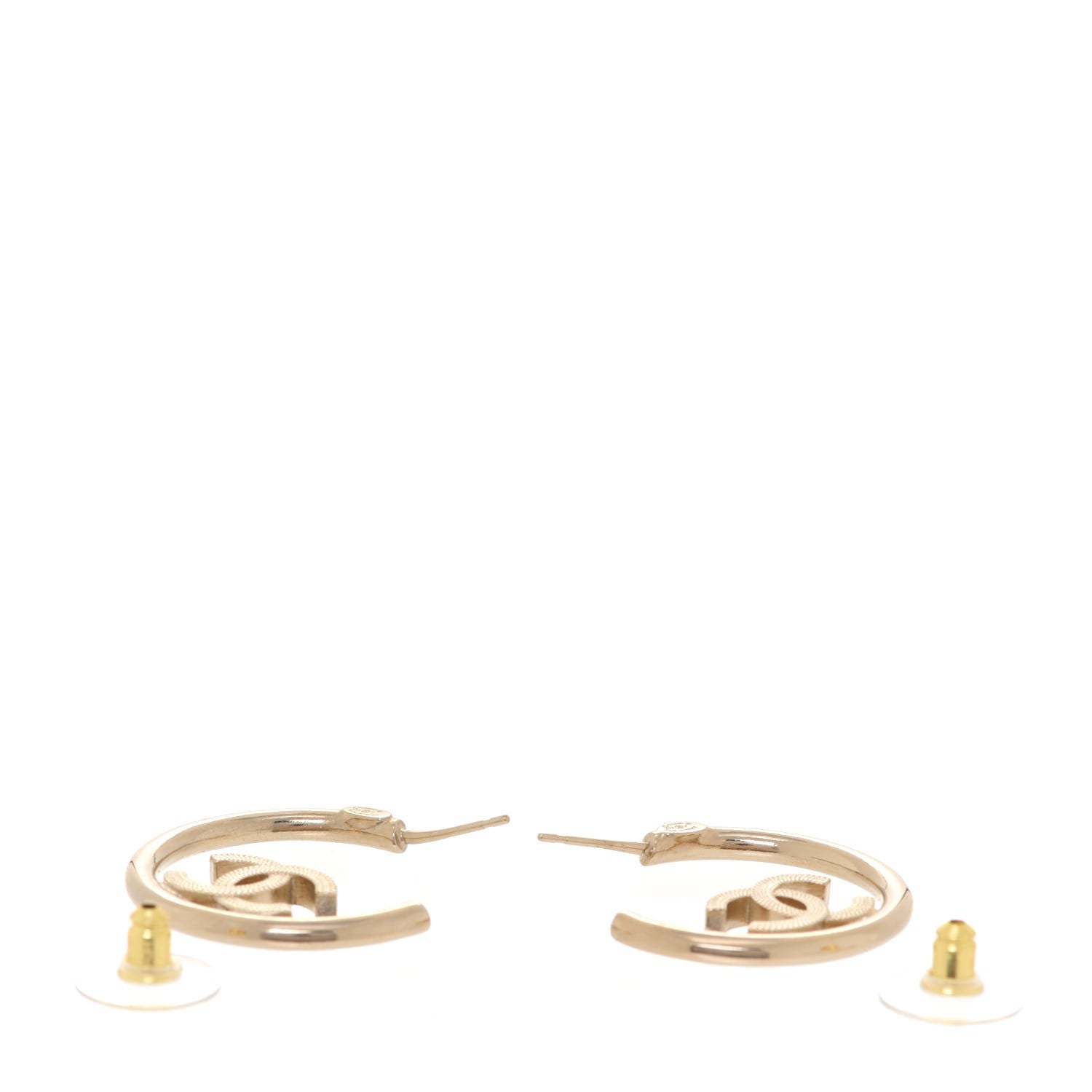 Chanel Metal Textured CC Hoop Earrings Gold 3 of 5