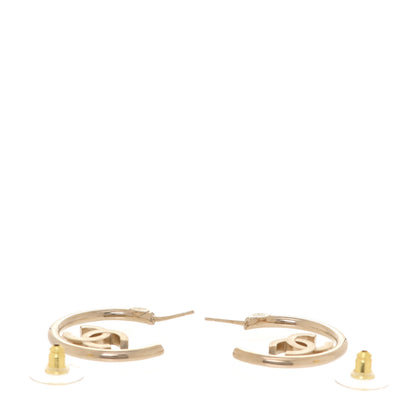 Chanel Metal Textured CC Hoop Earrings Gold 3 of 5