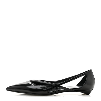 Prada Spazzolato Cut Out Ballerina Flats 37.5 Black 1 of 8