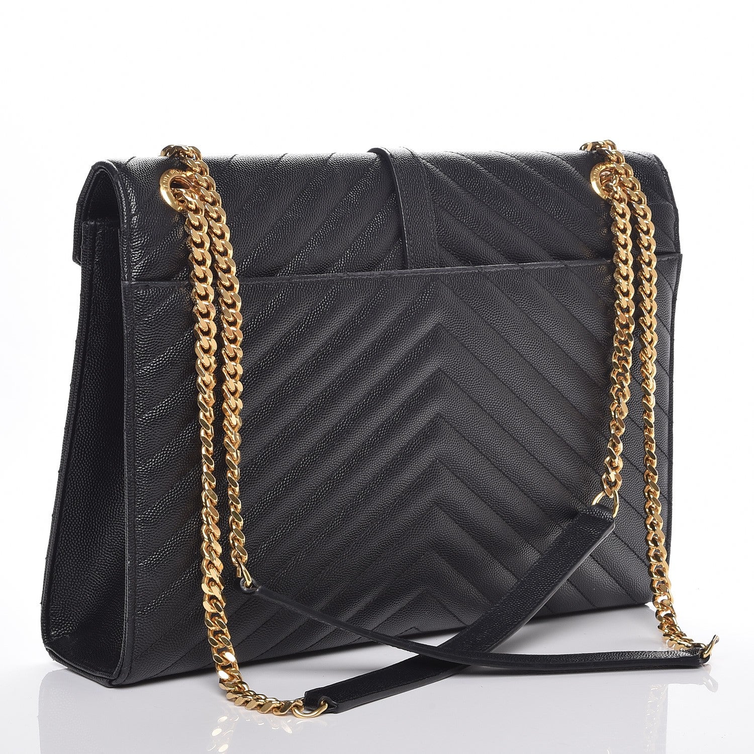 Saint Laurent Grain De Poudre Matelasse Chevron Large Monogram Satchel Black 3 of 7