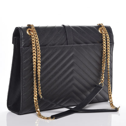 Saint Laurent Grain De Poudre Matelasse Chevron Large Monogram Satchel Black 3 of 7
