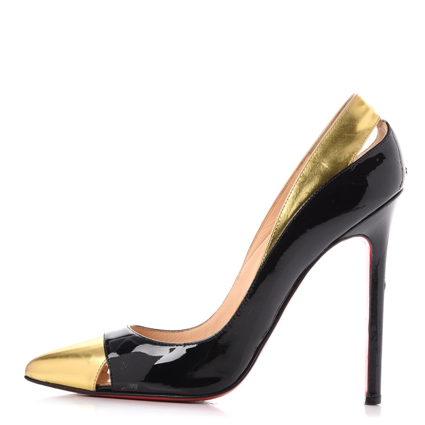 Patent Metallic Calfskin Duvette Cutout 120 Pumps 36.5 Black Gold