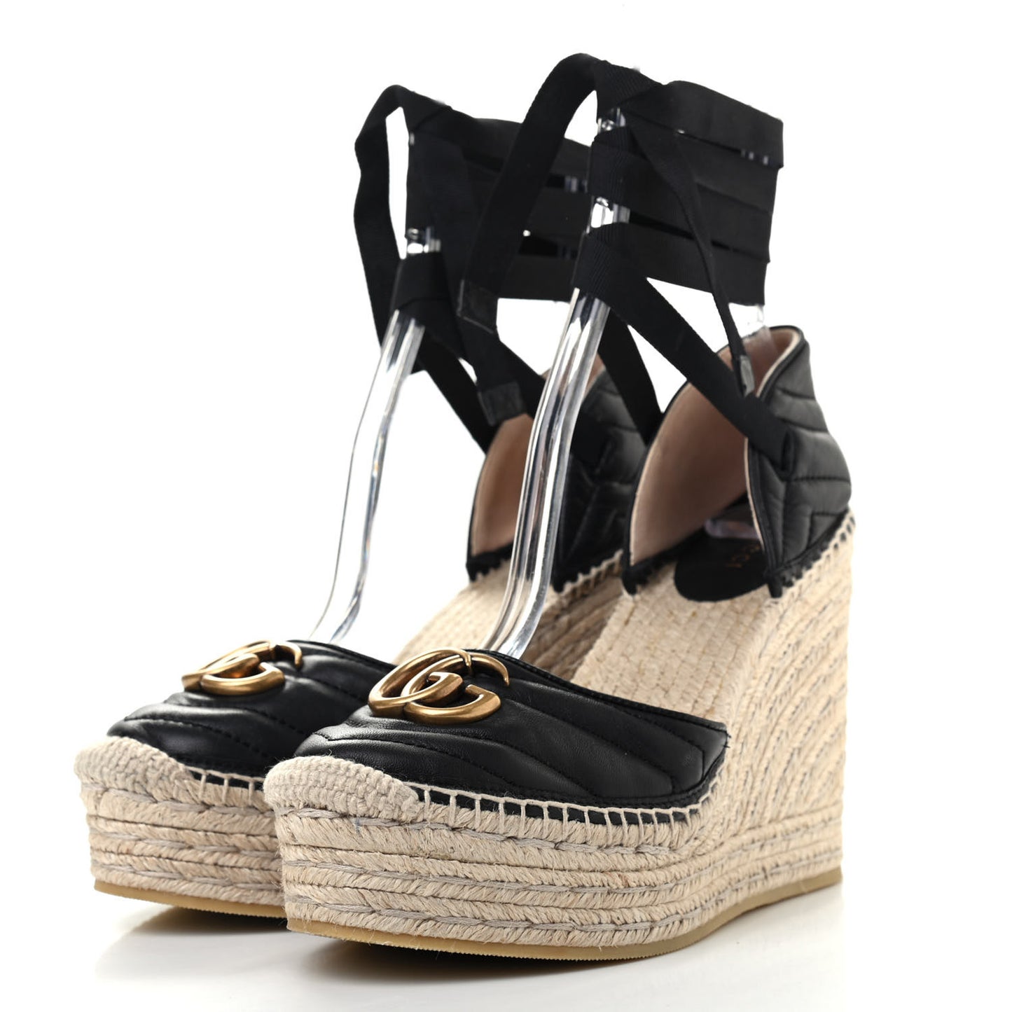 Nappa Matelasse GG Marmont Ankle Wrap Platform 35/120mm Espadrille Wedges 39.5 Black